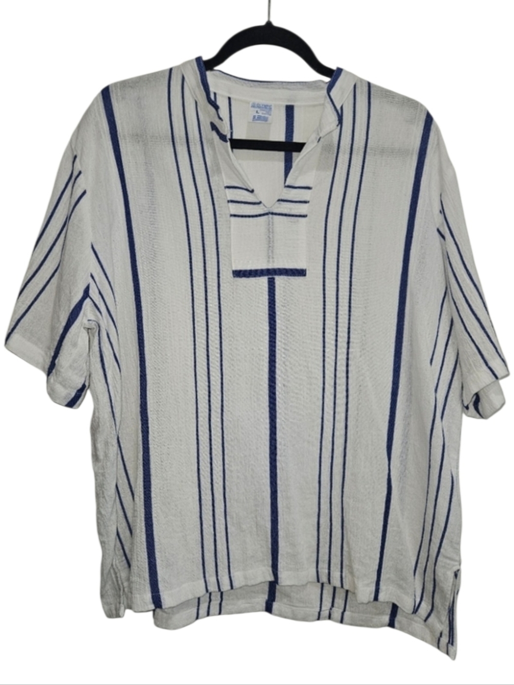 Vintage Olympic Grigoropoulis Gregory Cotton Stripe Shirt White Blue Large